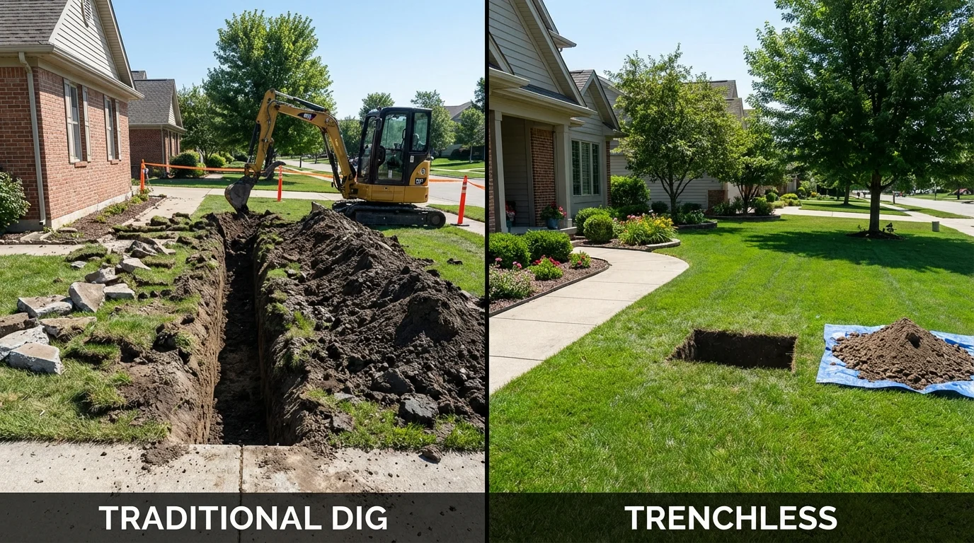 Trenchless sewer repair with minimal yard damage versus traditional excavation in Lebanon, VA